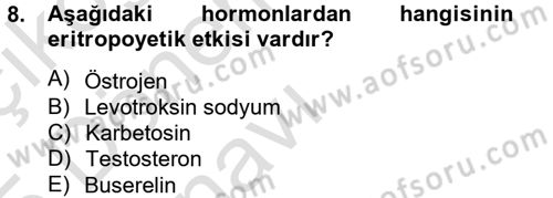 Temel Veteriner Farmakoloji ve Toksikoloji Dersi 2014 - 2015 Yılı Tek Ders Sınavı 8. Soru