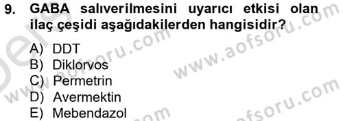 Temel Veteriner Farmakoloji ve Toksikoloji Dersi 2014 - 2015 Yılı Tek Ders Sınavı 9. Soru