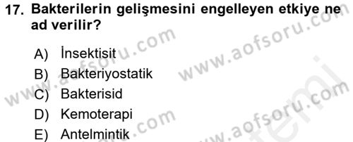 Temel Veteriner Farmakoloji ve Toksikoloji Dersi 2015 - 2016 Yılı (Vize) Ara Sınavı 17. Soru