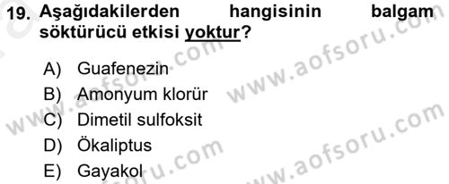 Temel Veteriner Farmakoloji ve Toksikoloji Dersi 2015 - 2016 Yılı (Vize) Ara Sınavı 19. Soru