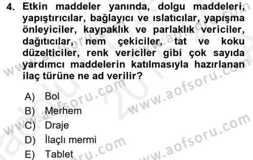 Temel Veteriner Farmakoloji ve Toksikoloji Dersi 2015 - 2016 Yılı (Vize) Ara Sınav Soruları 4. Soru