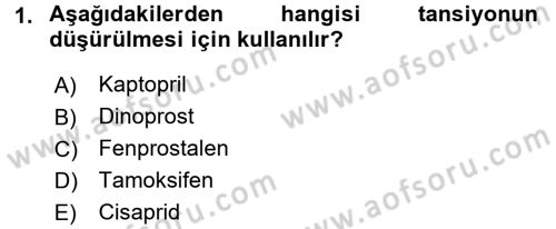 Temel Veteriner Farmakoloji ve Toksikoloji Dersi 2015 - 2016 Yılı (Final) Dönem Sonu Sınav Soruları 1. Soru
