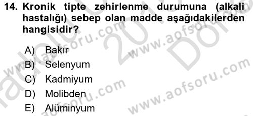 Temel Veteriner Farmakoloji ve Toksikoloji Dersi 2015 - 2016 Yılı (Final) Dönem Sonu Sınav Soruları 14. Soru