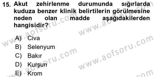 Temel Veteriner Farmakoloji ve Toksikoloji Dersi 2015 - 2016 Yılı (Final) Dönem Sonu Sınav Soruları 15. Soru