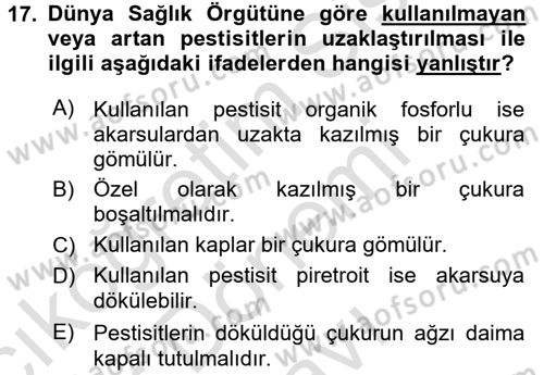 Temel Veteriner Farmakoloji ve Toksikoloji Dersi 2015 - 2016 Yılı (Final) Dönem Sonu Sınav Soruları 17. Soru