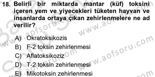 Temel Veteriner Farmakoloji ve Toksikoloji Dersi 2015 - 2016 Yılı (Final) Dönem Sonu Sınav Soruları 18. Soru