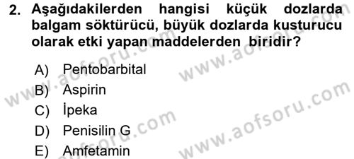 Temel Veteriner Farmakoloji ve Toksikoloji Dersi 2015 - 2016 Yılı (Final) Dönem Sonu Sınav Soruları 2. Soru