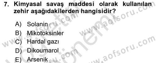 Temel Veteriner Farmakoloji ve Toksikoloji Dersi 2015 - 2016 Yılı (Final) Dönem Sonu Sınav Soruları 7. Soru