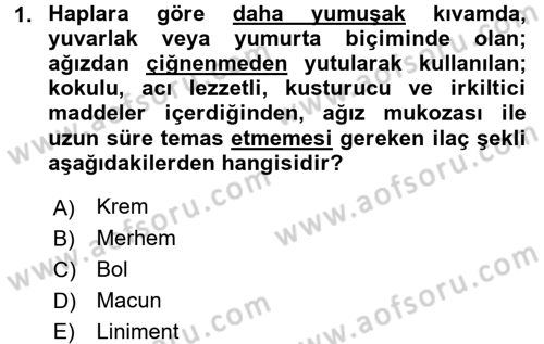 Temel Veteriner Farmakoloji ve Toksikoloji Dersi 2015 - 2016 Yılı Tek Ders Sınav Soruları 1. Soru