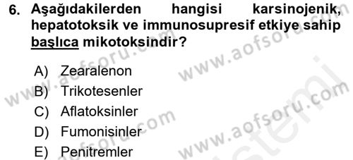 Temel Veteriner Farmakoloji ve Toksikoloji Dersi 2015 - 2016 Yılı Tek Ders Sınav Soruları 6. Soru