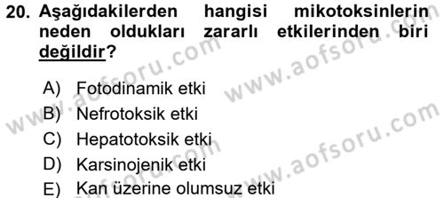 Temel Veteriner Farmakoloji ve Toksikoloji Dersi 2016 - 2017 Yılı 3 Ders Sınavı 20. Soru