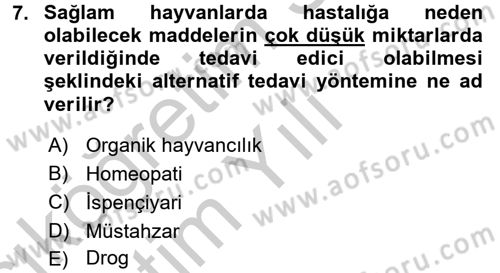 Temel Veteriner Farmakoloji ve Toksikoloji Dersi 2016 - 2017 Yılı 3 Ders Sınavı 7. Soru