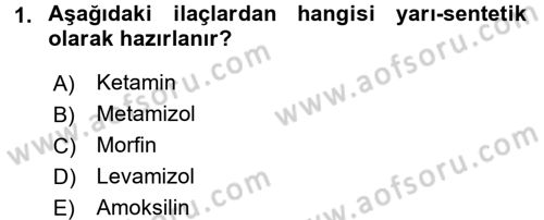 Temel Veteriner Farmakoloji ve Toksikoloji Dersi 2016 - 2017 Yılı (Vize) Ara Sınavı 1. Soru