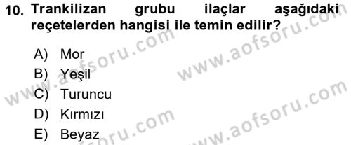 Temel Veteriner Farmakoloji ve Toksikoloji Dersi 2016 - 2017 Yılı (Vize) Ara Sınav Soruları 10. Soru