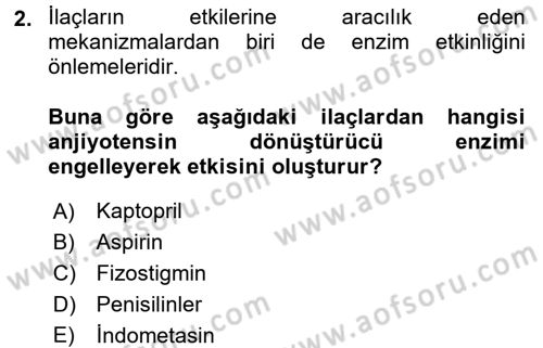 Temel Veteriner Farmakoloji ve Toksikoloji Dersi 2016 - 2017 Yılı (Vize) Ara Sınavı 2. Soru