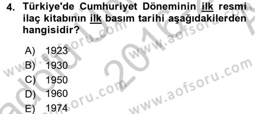 Temel Veteriner Farmakoloji ve Toksikoloji Dersi 2016 - 2017 Yılı (Vize) Ara Sınav Soruları 4. Soru