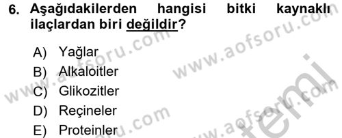 Temel Veteriner Farmakoloji ve Toksikoloji Dersi 2016 - 2017 Yılı (Vize) Ara Sınav Soruları 6. Soru