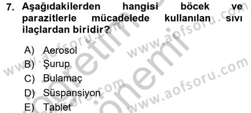 Temel Veteriner Farmakoloji ve Toksikoloji Dersi 2016 - 2017 Yılı (Vize) Ara Sınav Soruları 7. Soru