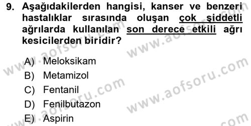 Temel Veteriner Farmakoloji ve Toksikoloji Dersi 2016 - 2017 Yılı (Vize) Ara Sınav Soruları 9. Soru