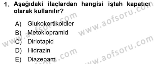 Temel Veteriner Farmakoloji ve Toksikoloji Dersi 2016 - 2017 Yılı (Final) Dönem Sonu Sınav Soruları 1. Soru