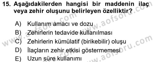 Temel Veteriner Farmakoloji ve Toksikoloji Dersi 2016 - 2017 Yılı (Final) Dönem Sonu Sınav Soruları 15. Soru