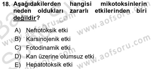Temel Veteriner Farmakoloji ve Toksikoloji Dersi 2016 - 2017 Yılı (Final) Dönem Sonu Sınav Soruları 18. Soru