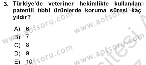 Temel Veteriner Farmakoloji ve Toksikoloji Dersi 2016 - 2017 Yılı (Final) Dönem Sonu Sınav Soruları 3. Soru