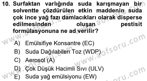Temel Veteriner Farmakoloji ve Toksikoloji Dersi 2017 - 2018 Yılı 3 Ders Sınav Soruları 10. Soru