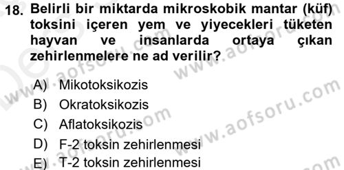 Temel Veteriner Farmakoloji ve Toksikoloji Dersi 2017 - 2018 Yılı 3 Ders Sınav Soruları 18. Soru