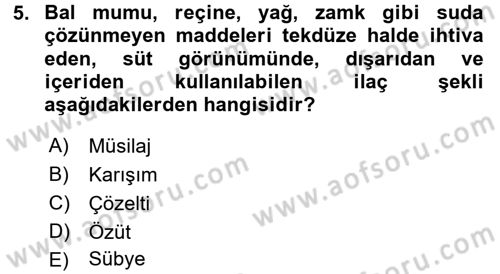 Temel Veteriner Farmakoloji ve Toksikoloji Dersi 2017 - 2018 Yılı 3 Ders Sınav Soruları 5. Soru