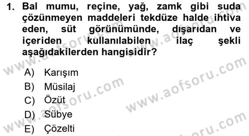 Temel Veteriner Farmakoloji ve Toksikoloji Dersi 2017 - 2018 Yılı (Vize) Ara Sınav Soruları 1. Soru