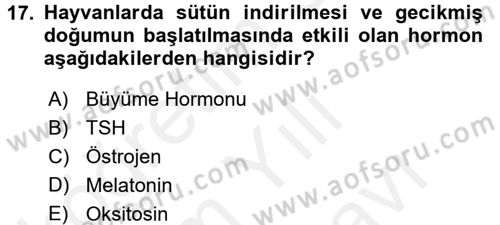 Temel Veteriner Farmakoloji ve Toksikoloji Dersi 2017 - 2018 Yılı (Vize) Ara Sınav Soruları 17. Soru