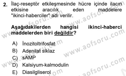Temel Veteriner Farmakoloji ve Toksikoloji Dersi 2017 - 2018 Yılı (Vize) Ara Sınav Soruları 2. Soru