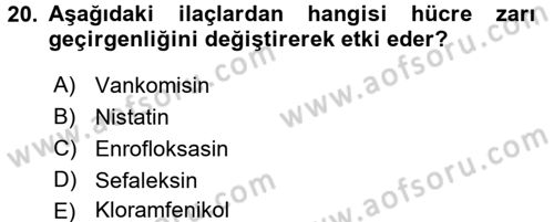 Temel Veteriner Farmakoloji ve Toksikoloji Dersi 2017 - 2018 Yılı (Vize) Ara Sınav Soruları 20. Soru