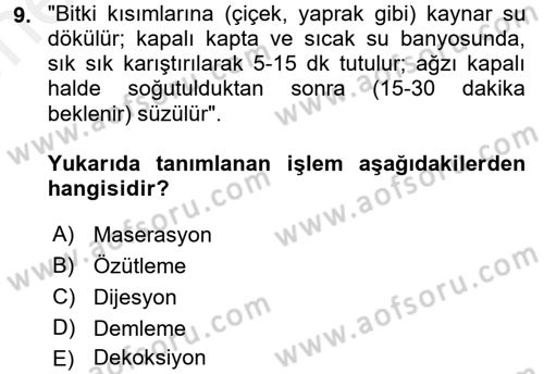 Temel Veteriner Farmakoloji ve Toksikoloji Dersi 2017 - 2018 Yılı (Vize) Ara Sınav Soruları 9. Soru
