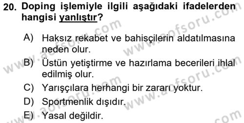 Temel Veteriner Farmakoloji ve Toksikoloji Dersi 2017 - 2018 Yılı (Final) Dönem Sonu Sınavı 20. Soru