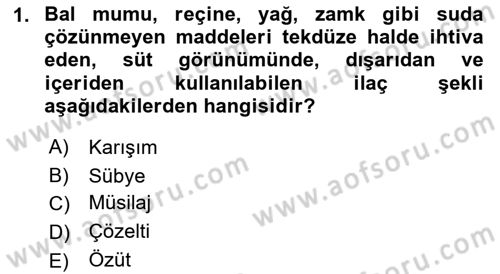 Temel Veteriner Farmakoloji ve Toksikoloji Dersi 2018 - 2019 Yılı 3 Ders Sınav Soruları 1. Soru