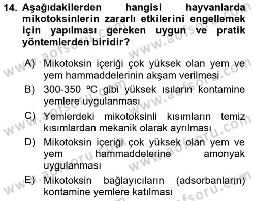 Temel Veteriner Farmakoloji ve Toksikoloji Dersi 2018 - 2019 Yılı 3 Ders Sınavı 14. Soru