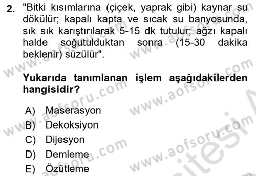 Temel Veteriner Farmakoloji ve Toksikoloji Dersi 2018 - 2019 Yılı 3 Ders Sınav Soruları 2. Soru