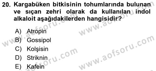 Temel Veteriner Farmakoloji ve Toksikoloji Dersi 2018 - 2019 Yılı 3 Ders Sınavı 20. Soru