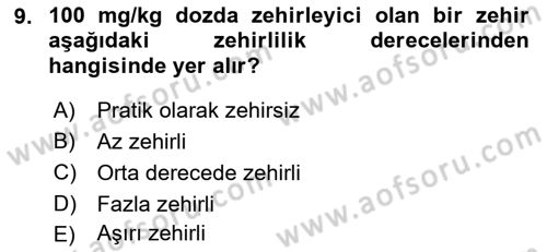 Temel Veteriner Farmakoloji ve Toksikoloji Dersi 2018 - 2019 Yılı 3 Ders Sınav Soruları 9. Soru