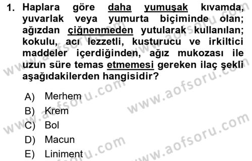 Temel Veteriner Farmakoloji ve Toksikoloji Dersi 2018 - 2019 Yılı (Vize) Ara Sınav Soruları 1. Soru