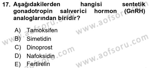 Temel Veteriner Farmakoloji ve Toksikoloji Dersi 2018 - 2019 Yılı (Vize) Ara Sınav Soruları 17. Soru