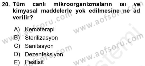 Temel Veteriner Farmakoloji ve Toksikoloji Dersi 2018 - 2019 Yılı (Vize) Ara Sınav Soruları 20. Soru