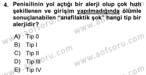 Temel Veteriner Farmakoloji ve Toksikoloji Dersi 2018 - 2019 Yılı (Vize) Ara Sınav Soruları 4. Soru