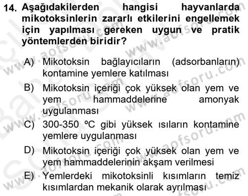 Temel Veteriner Farmakoloji ve Toksikoloji Dersi 2018 - 2019 Yılı (Final) Dönem Sonu Sınav Soruları 14. Soru