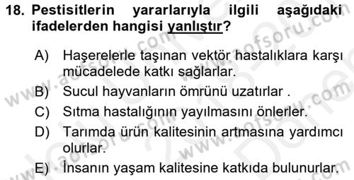 Temel Veteriner Farmakoloji ve Toksikoloji Dersi 2018 - 2019 Yılı (Final) Dönem Sonu Sınav Soruları 18. Soru