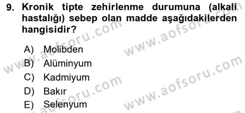 Temel Veteriner Farmakoloji ve Toksikoloji Dersi 2018 - 2019 Yılı (Final) Dönem Sonu Sınavı 9. Soru