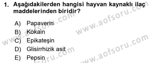 Temel Veteriner Farmakoloji ve Toksikoloji Dersi 2018 - 2019 Yılı Yaz Okulu Sınavı 1. Soru