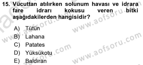 Temel Veteriner Farmakoloji ve Toksikoloji Dersi 2020 - 2021 Yılı Yaz Okulu Sınav Soruları 15. Soru